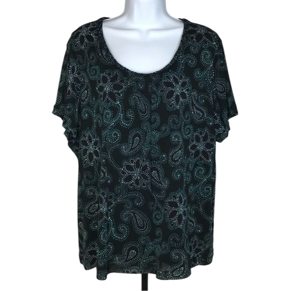 Croft & Barrow S/S Blouse | Black/Green | Size 3X - Picture 1 of 12